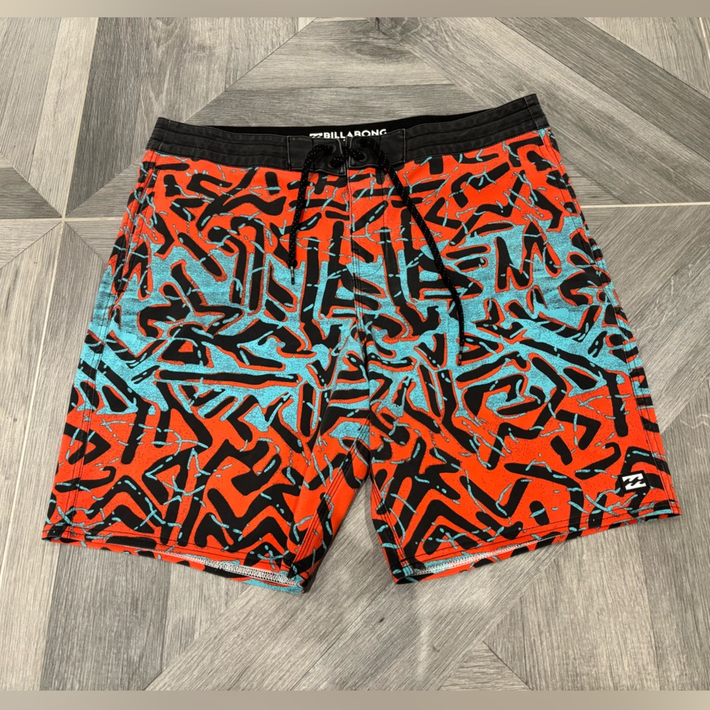 Billabong Black and Red Graphic Boardshorts
